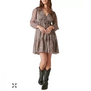 Lucky Brand Floral Paisley Lurex V-Neck Dress L